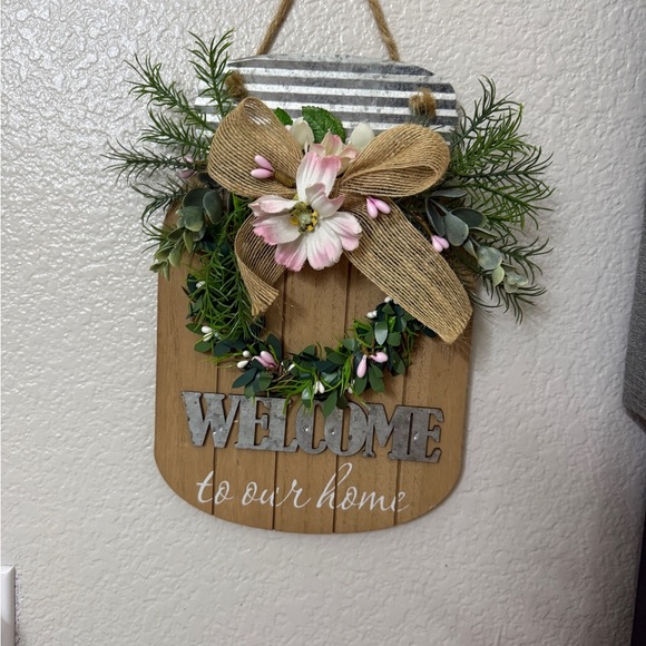 Charming Floral Welcome Sign with Burlap Bow - Picture 3 of 3